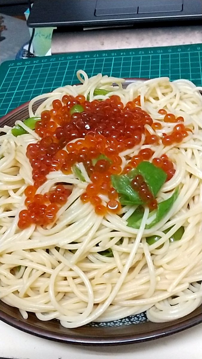 Retra@ウチの子☆計画 (@retran180) on Twitter photo 青とうがらしとイクラの和風パスタ🍝 青とうがらしとイクラの和風パスタ🍝