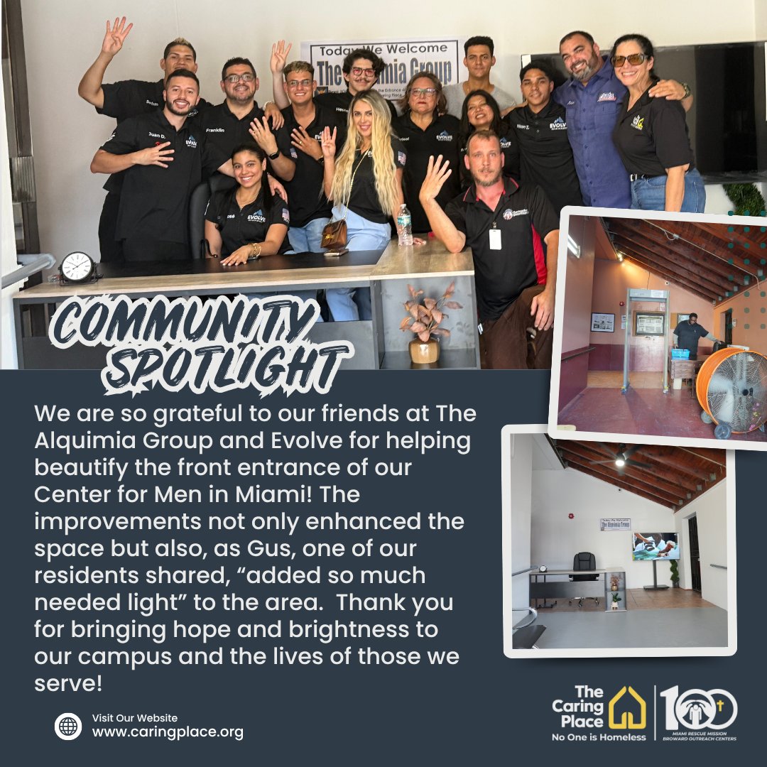 We are so grateful to our friends at The Alquimia Group and Evolve for helping beautify the front entrance of our Center for Men in Miami!✨ Thank you for bringing hope and brightness to our campus and the lives of those we serve! 💙 #ICare #No1isHomeless