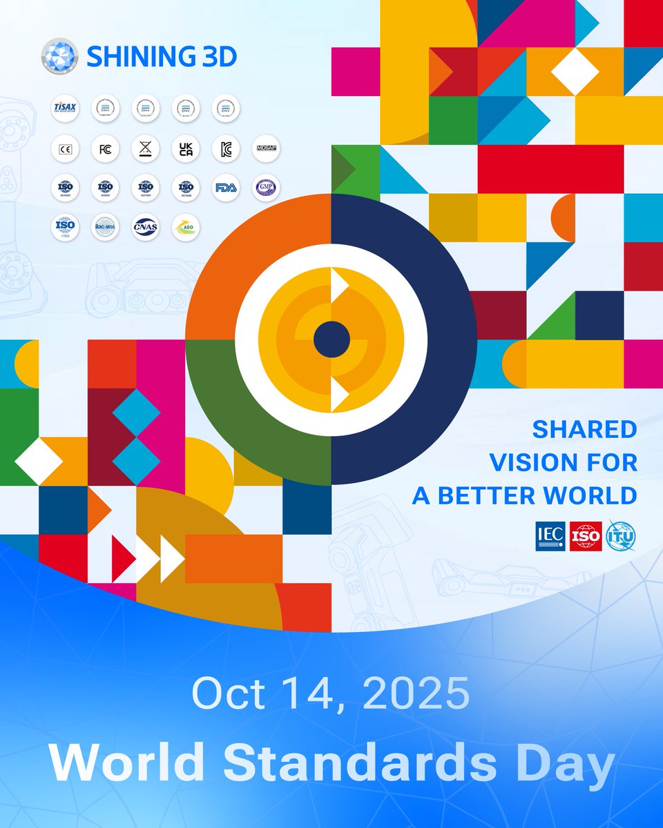 Shining3D's tweet image. At SHINING 3D, ISO 17025 accreditation is at the core of our promise: precise, reliable 3D scanning you can trust. Celebrate #WorldStandardsDay with us, where quality and innovation drive your success. #Metrology #QualityAssurance