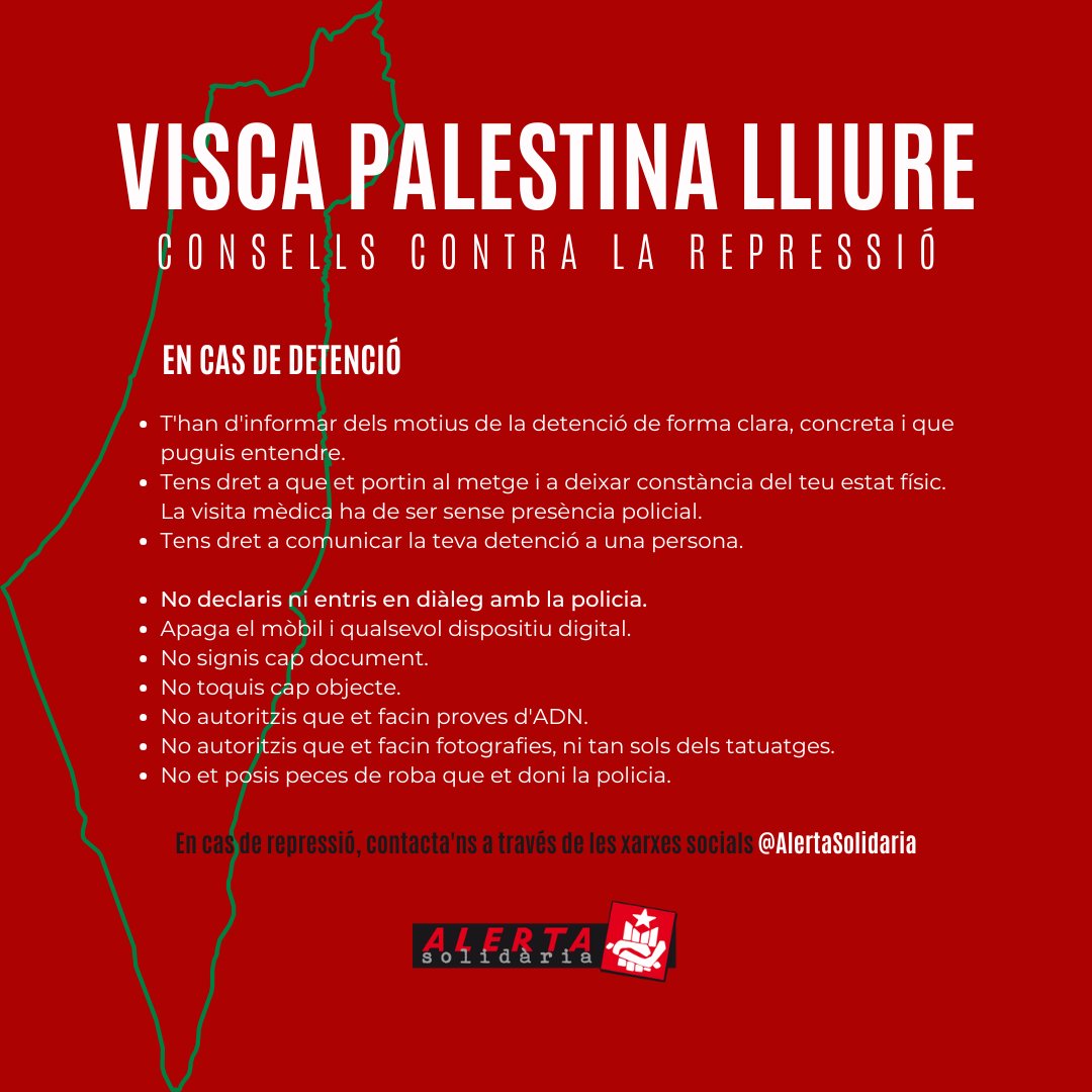 🇵🇸 Passa a l'acció, però amb cap i calma!

👉Consells antirepressius per fiscalitzar l'actuació policial, saber què fer si ens enxampen i per protegir-nos dels seus abusos: