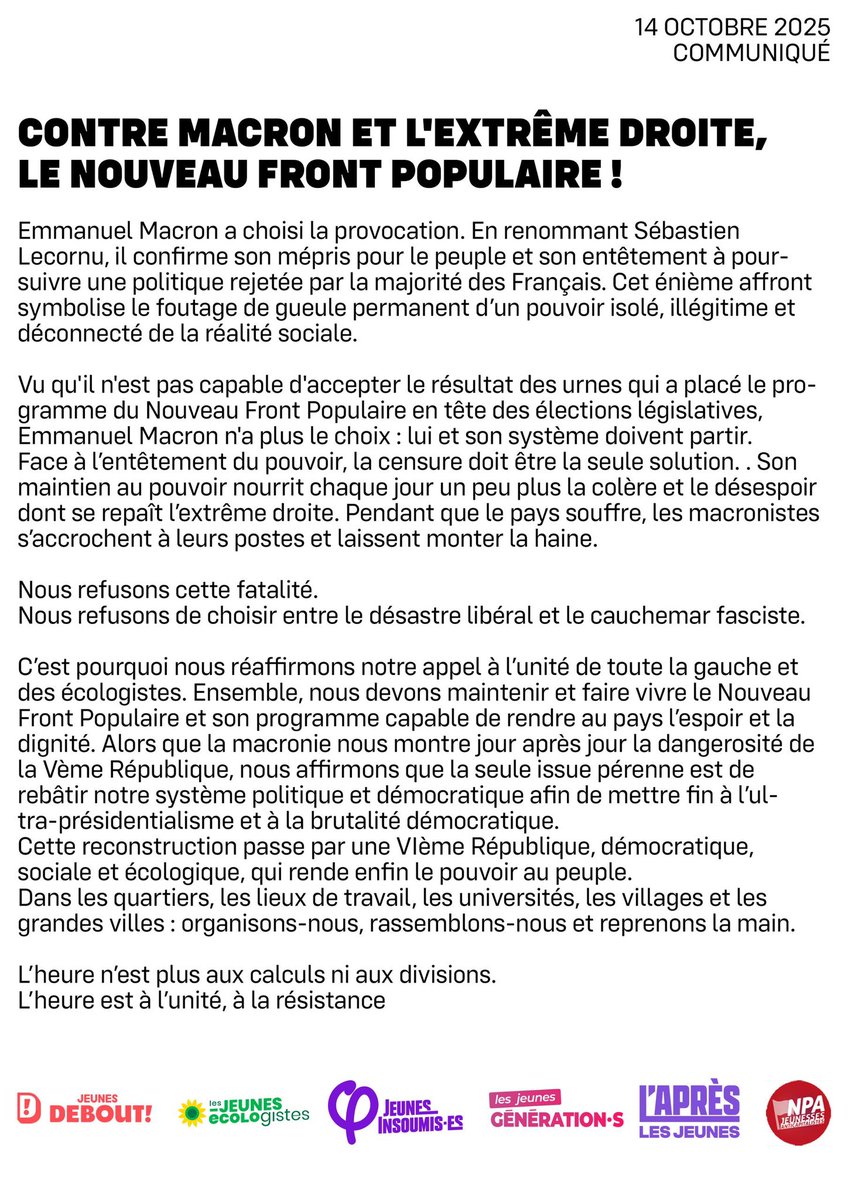 🔴 Contre Macron et l’extrême droite, le Nouveau Front Populaire !

Notre communiqué.