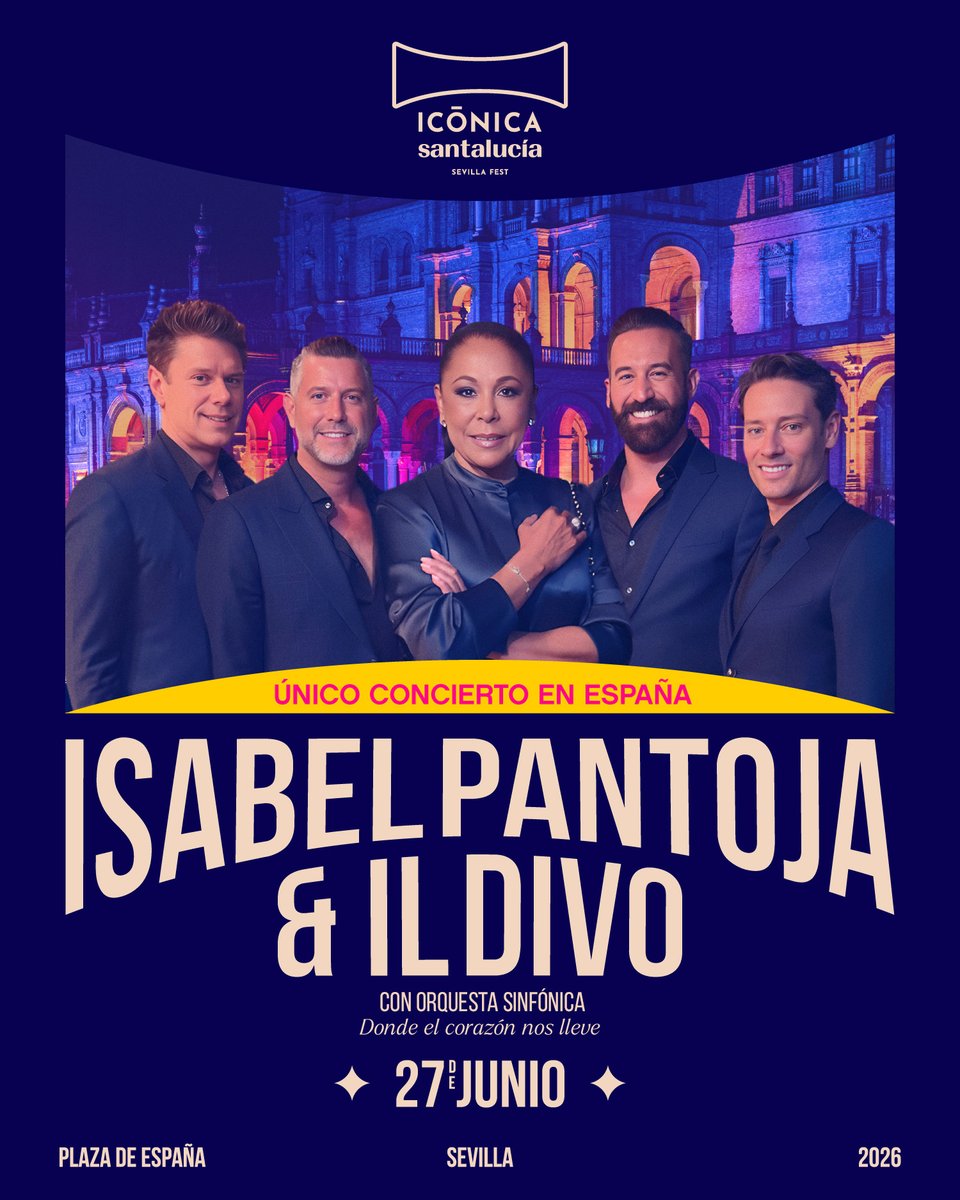 El 27 de JUNIO @isabel_pantoja_marin e <a href="/ildivo/">FORZA ROMA</a> juntos en el escenario y acompañados de una Orquesta Sinfónica, en una producción única que sólo podrá disfrutarse en #ISSF26 
ÚNICA FECHA EN ESPAÑA 🤩
 🎟 Entradas el 16 de oct a las 10h en iconicafest.com