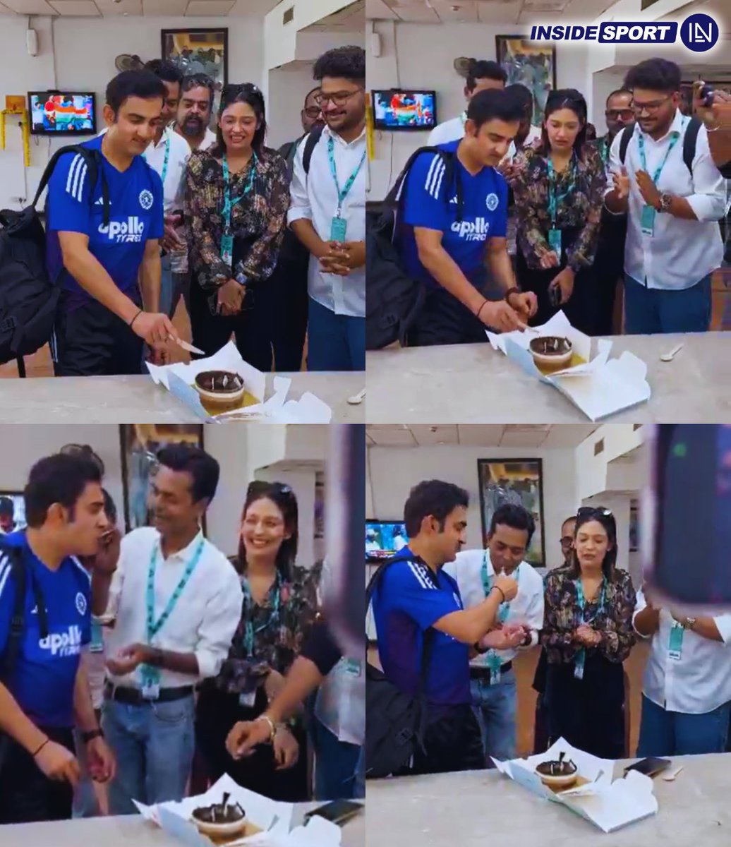 InsideSportIND's tweet image. Gautam Gambhir celebrates his birthday surrounded by journalists and cricket cheer! 🤩

#GautamGambhir #INDvsWI #CricketTwitter