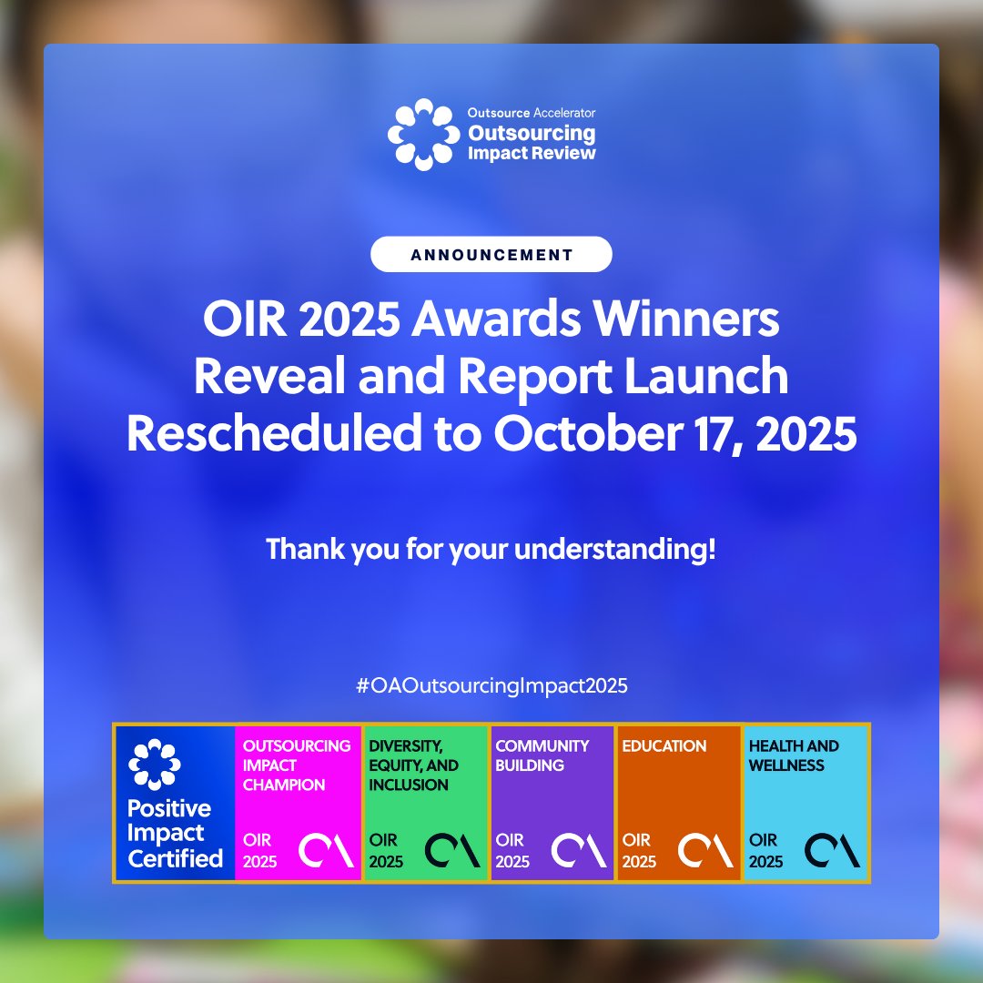 🌎IMPORTANT ANNOUNCEMENT:
We’re grateful for your enthusiasm and support for the Outsourcing Impact Review 2025. Please note that the announcement of our award winners and the release of the report have been moved to October 17, 2025. Thank you for your patience as we ensure the