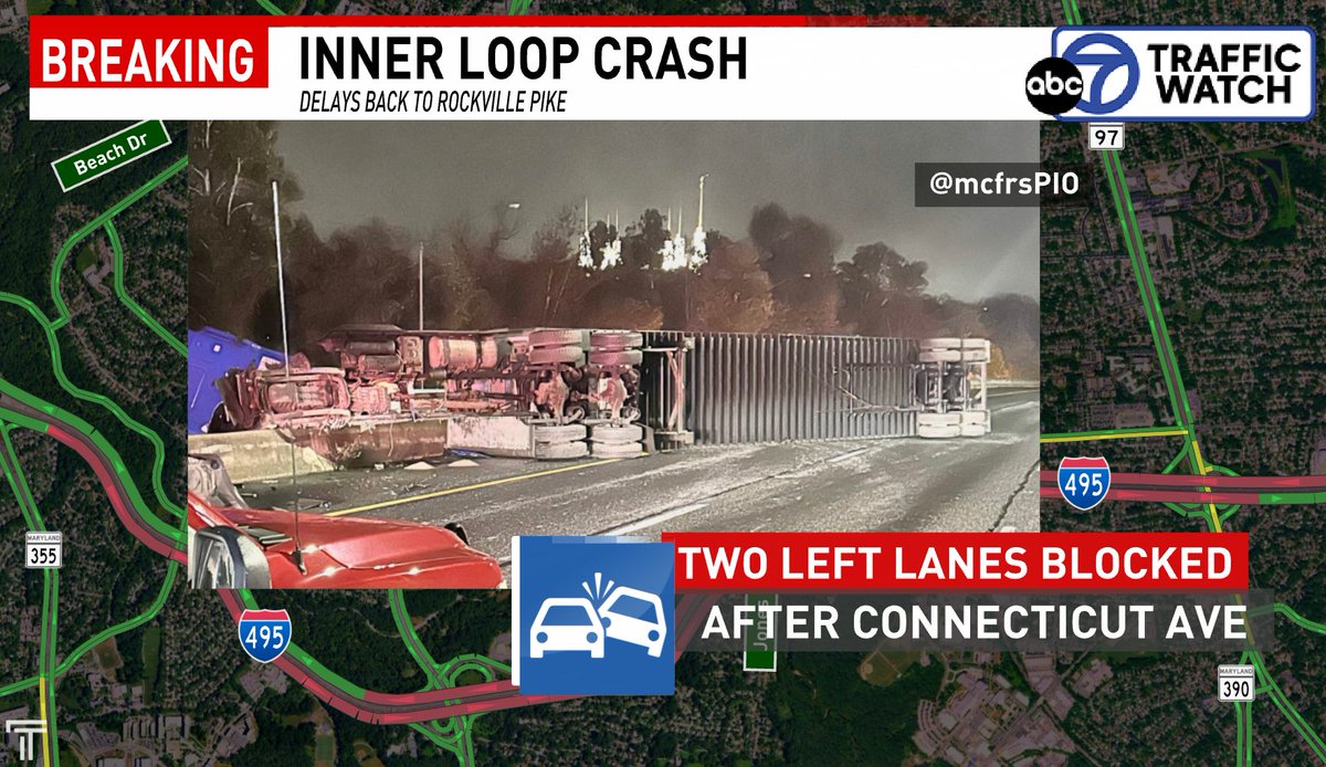Inner Loop crash activity involving a tractor trailer causing back-ups in Montgomery County. Tune in WJLA.com/watch