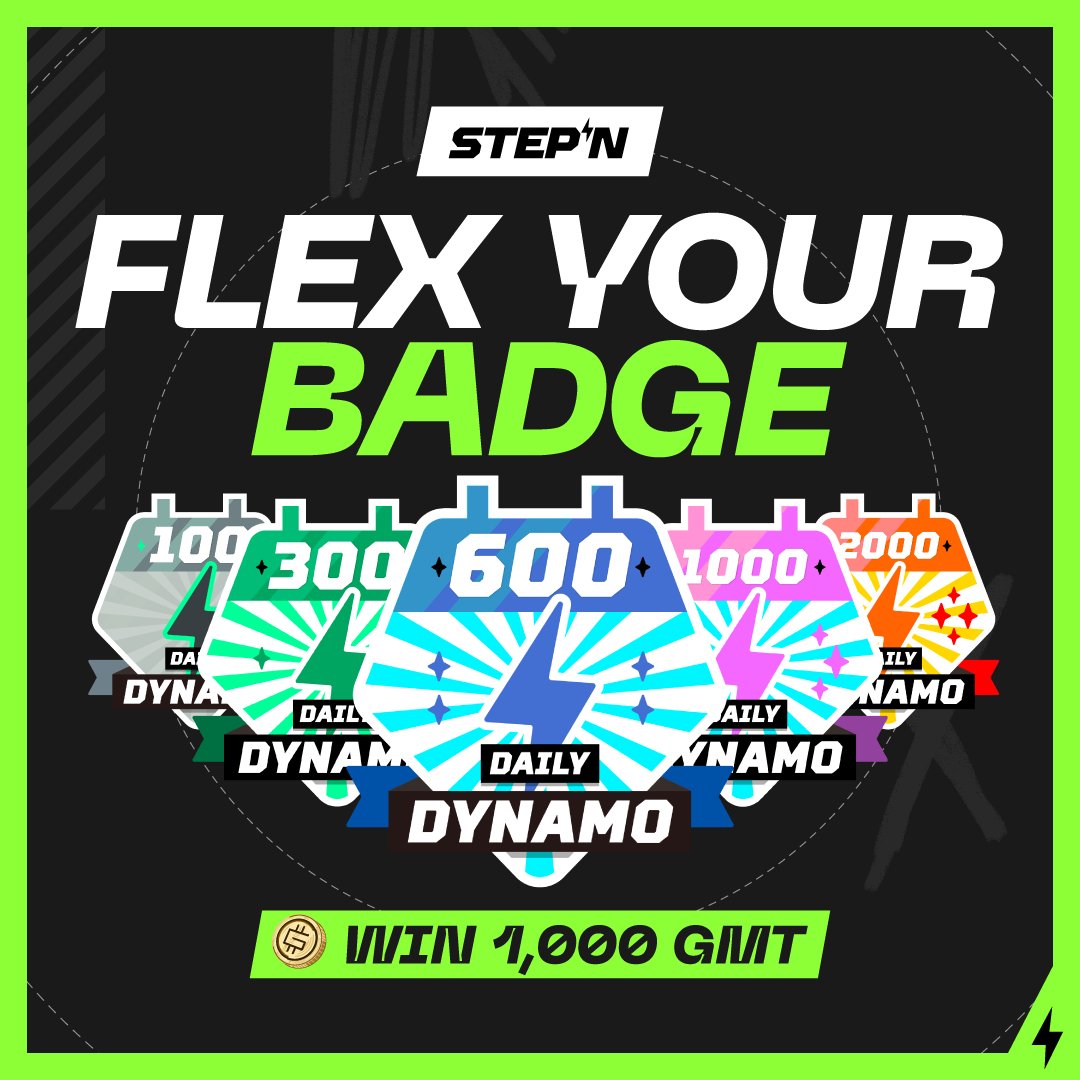 Consistency is key… to unlocking new badges! 🔓🏃‍♂️

We just dropped Daily Dynamo, a brand new badge in #STEPN celebrating your total active days! 💪

Every day you use at least 2 Energy in STEPN adds one active day to your total. Rack up enough, and the Daily Dynamo badge is