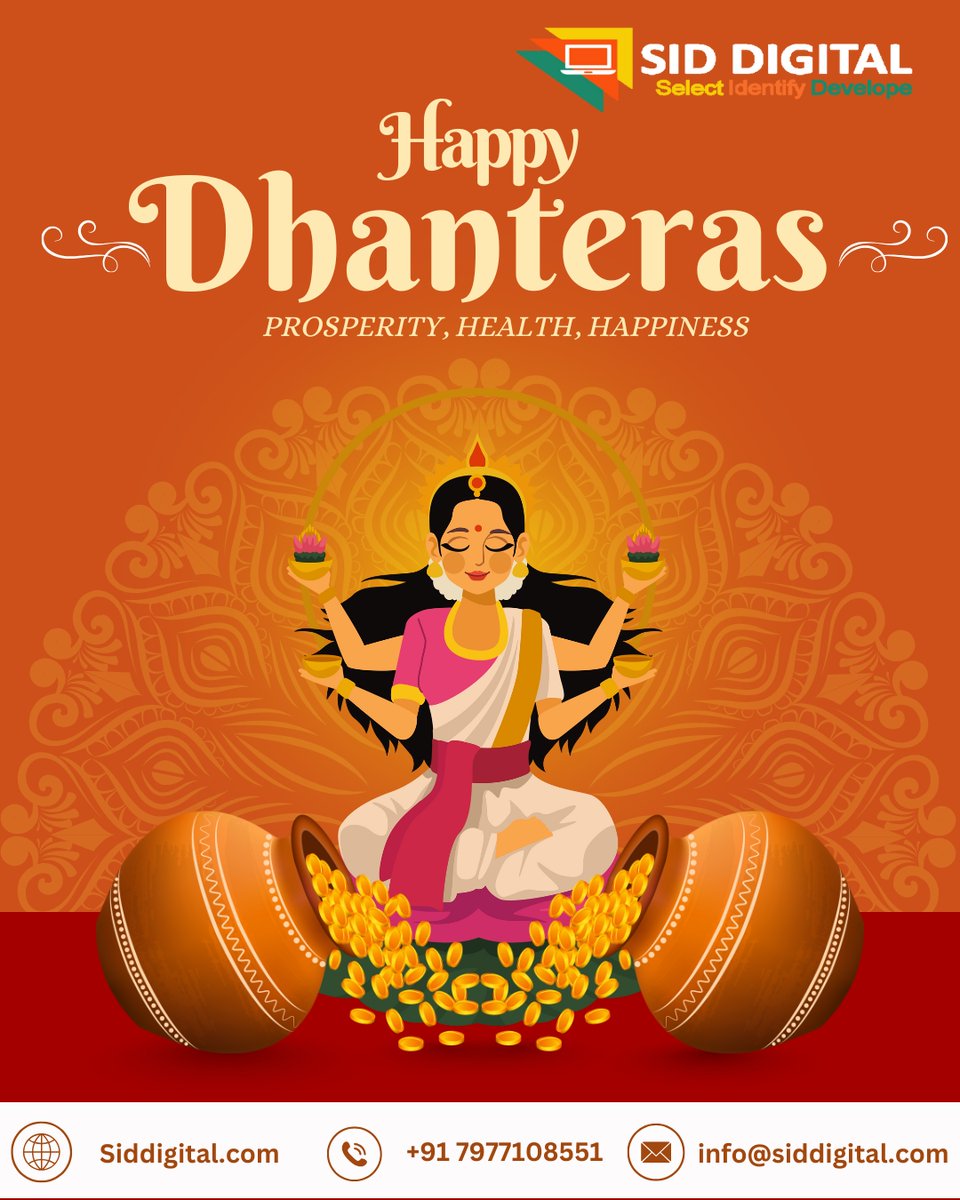 Siddigital9211's tweet image. 💰✨ Wishing You a Sparkling Dhanteras! ✨💰
May Goddess Lakshmi bless you with wealth, health, and boundless happiness. Let this festival mark the beginning of abundance and digital growth! 🪔💹
#HappyDhanteras #Dhanteras2025 #SIDDigital #ProsperityAndGrowth #FestivalOfWealth