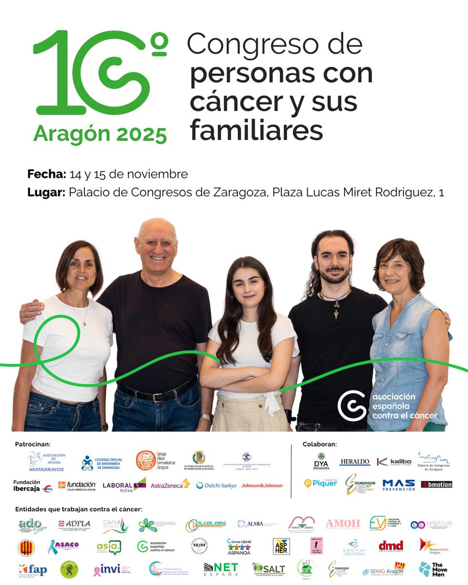 ¡Sólo queda 1 mes para celebrar una nueva edición del 𝐂𝐨𝐧𝐠𝐫𝐞𝐬𝐨 𝐝𝐞 𝐏𝐞𝐫𝐬𝐨𝐧𝐚𝐬 𝐜𝐨𝐧 𝐂á𝐧𝐜𝐞𝐫 𝐲 𝐬𝐮𝐬 𝐅𝐚𝐦𝐢𝐥𝐢𝐚𝐫𝐞𝐬 𝐞𝐧 𝐀𝐫𝐚𝐠ó𝐧! 💚(Sigue 🧶)