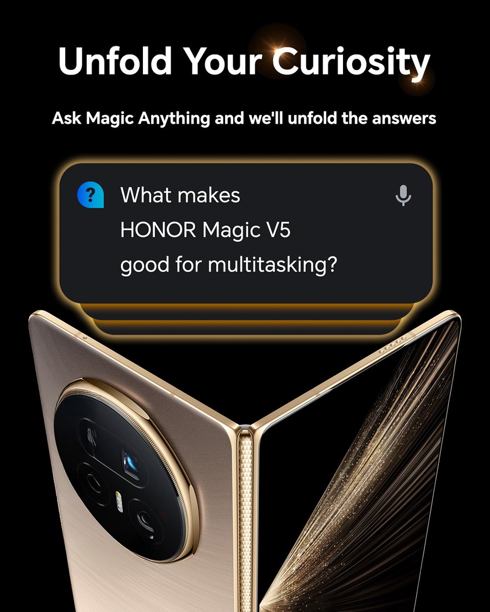 Honorglobal's tweet image. Curious about the HONOR Magic V5? 🤔
We’ve got the answers! Comment below with your questions and watch for our favorites in future posts. Let’s uncover the magic together!