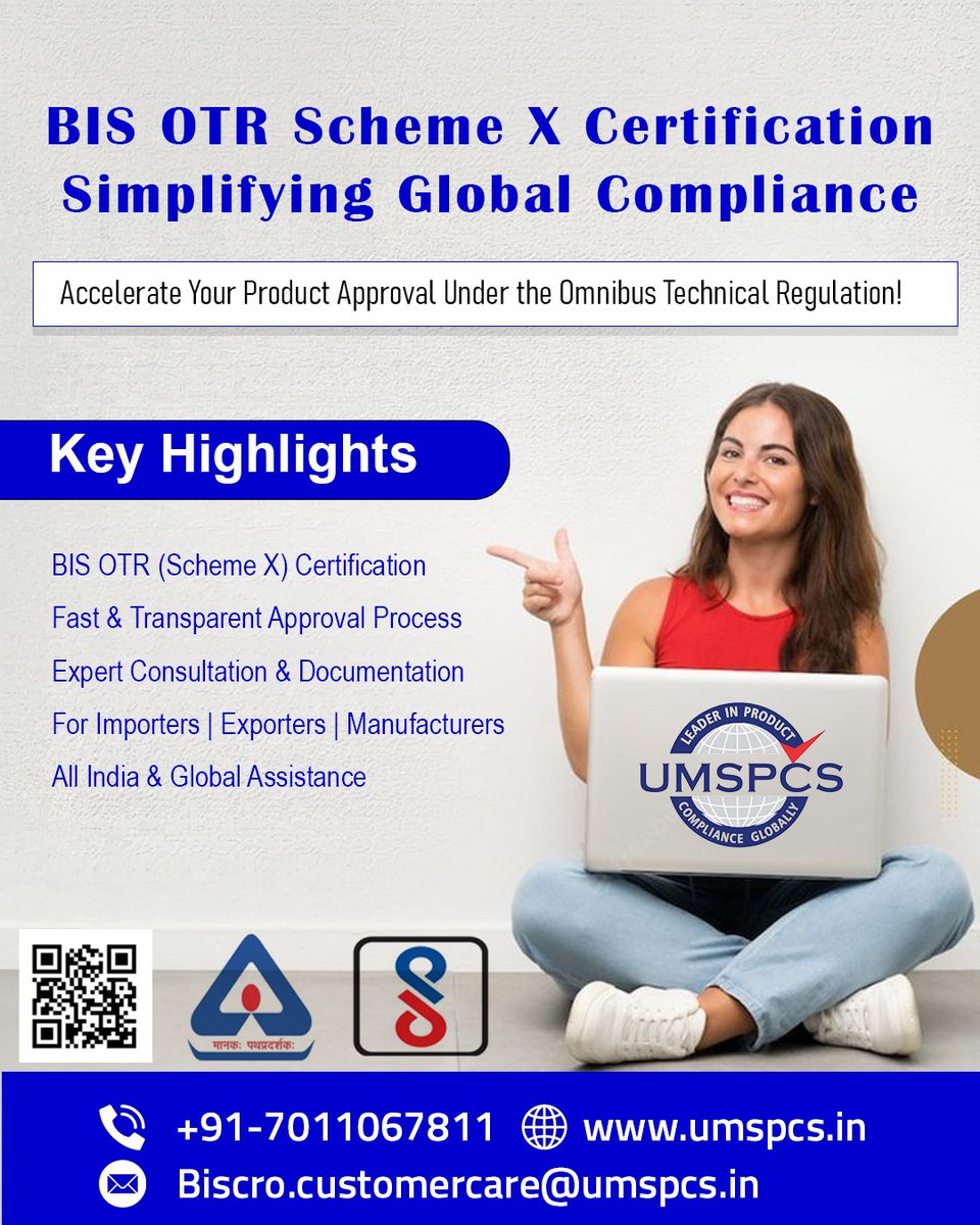 UMSPCS_Official's tweet image. 🚀 Simplify Your Global Compliance with BIS OTR (Scheme X) Certification! 🌐

📞 Contact Us Today!
 🌍umspcs.in
 📱+91-7011067811

#BISOTR #SchemeX #BISCertification #ComplianceExperts #GlobalTrade #ProductApproval #BISIndia #BusinessGrowth #ManufacturingIndia