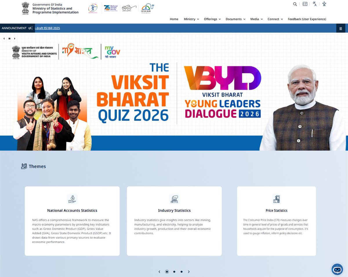 GoIStats's tweet image. Data powers better decisions.
Explore MoSPI’s revamped website mospi.gov.in, offers structured, theme-based access and enhanced navigation to national statistics, analytical reports, and statistical products across various sectors.

#MoSPI #IndiaStats