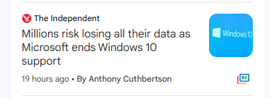 It's a shame to see papers like the <a href="/Independent/">The Independent</a> massively overstating what's going to happen to user data. Hint: it won't disappear overnight once #Windows10 hits its EOL. Yes, you should act, but claiming you'll immediately lose your data is false.