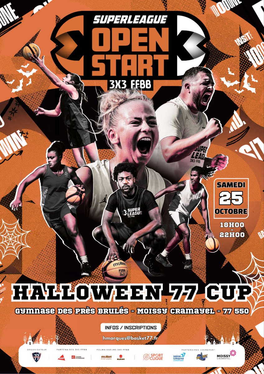𝗛𝗮𝗹𝗹𝗼𝘄𝗲𝗲𝗻 𝟳𝟳 𝗖𝘂𝗽 𝟯×𝟯 👻🕷️

Premier tournoi 3X3 de la saison le samedi 25 octobre prochain à Moissy, pour les U18 et seniors (filles &amp; garçons) 🏀

Inscriptions ouvertes ✍️ basket77.fr/2025/10/hallow…

#Basket77