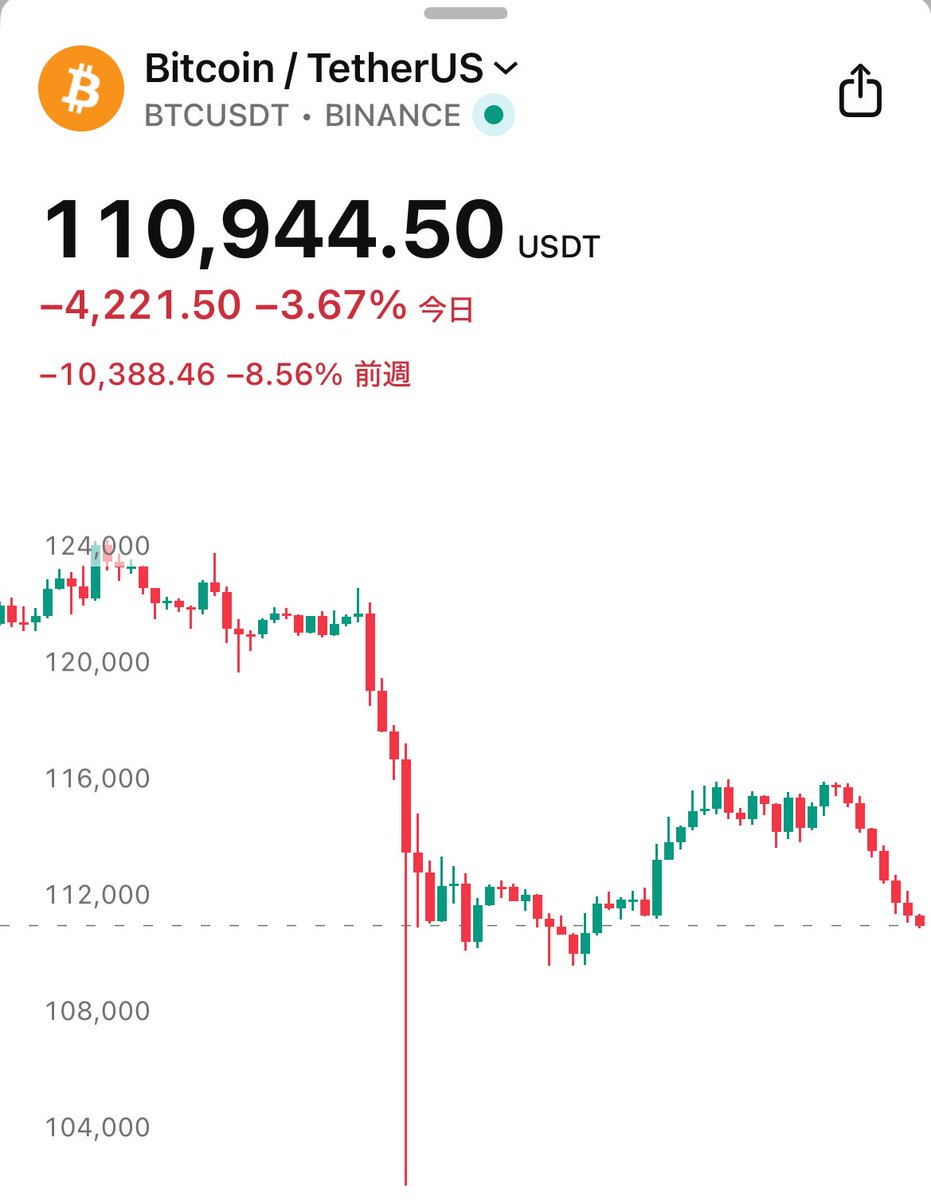 速報】ビットコイン、111,000ドル割れ😭