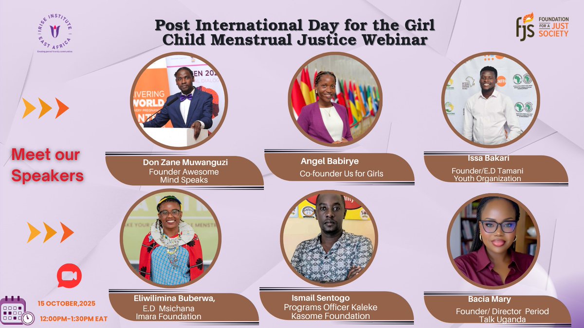 IssaMkenya's tweet image. Honored to join fellow advocates for the Post–International Day of the Girl Child Menstrual Justice Webinar by @IriseEastAfrica
Together, we’re advancing menstrual justice, dignity &amp;amp; equality for every girl. 
🗓️ 15 Oct 2025 | 🕛 12–1:30PM EAT
#IDG2025 #MenstrualJustice