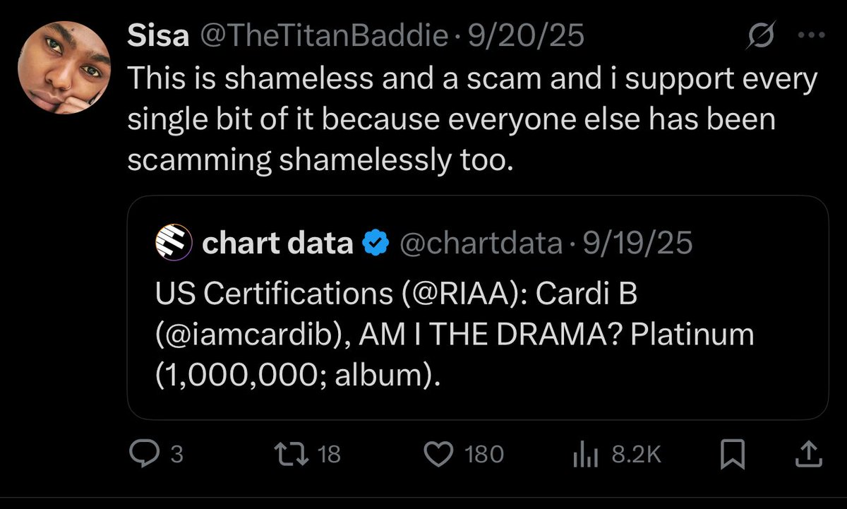 Just a few weeks ago you seem to have no problem with “scamming”  Why the change of heart <a href="/TheTitanBaddie/">Sisa</a> ?