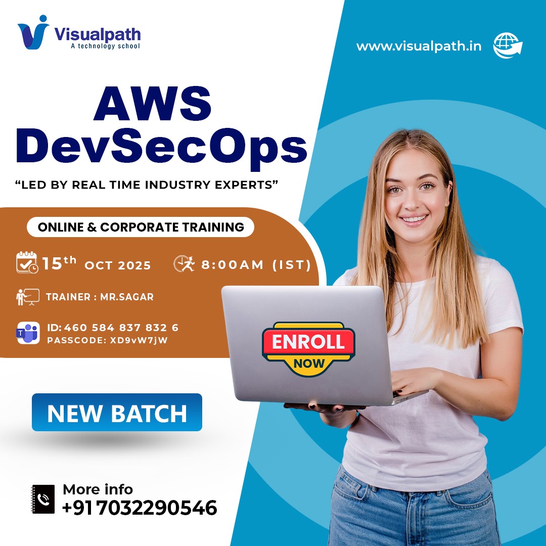 VisualpathPro's tweet image. 🚀𝗡𝗲𝘄 𝗕𝗮𝘁𝗰𝗵: 𝗔𝗪𝗦 𝗗𝗲𝘃𝗦𝗲𝗰𝗢𝗽𝘀 𝗢𝗻𝗹𝗶𝗻𝗲 𝗧𝗿𝗮𝗶𝗻𝗶𝗻𝗴!
👨🏫Trainer: Mr. Sagar
📅Date & Time: 15/10/2025 @ 8:00 AM IST
🔗Join Here: bit.ly/47jM8JP
🆔Meeting ID: 460 584 837 832 6 | 🔑 Passcode: XD9vW7jW
Call/WhatsApp: wa.me/c/917032290546