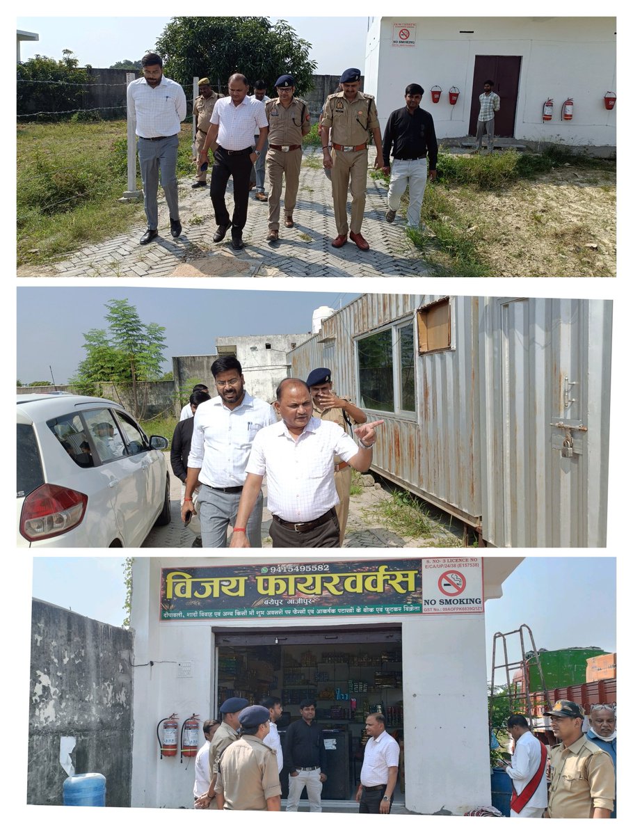 ghazipurfire's tweet photo. आज दिनांक 14.10.2025 को #ADGF&ES एवं #DMGZR महोदय के आदेश के अनुपालन में #ADM(F/R)GZR की अध्यक्षता में #SDMGZR,#COGZR व #CFOGZR द्वारा जनपद में स्थित सभी स्थाई लाइसेंस आतिशबाजी दुकानों की संयुक्त जांच की गई एवं पाई गई कमियों के संबंध में दिशा निर्देश दिए गए। @AdminGhazipur https://t.co/J4WxG2YMdU