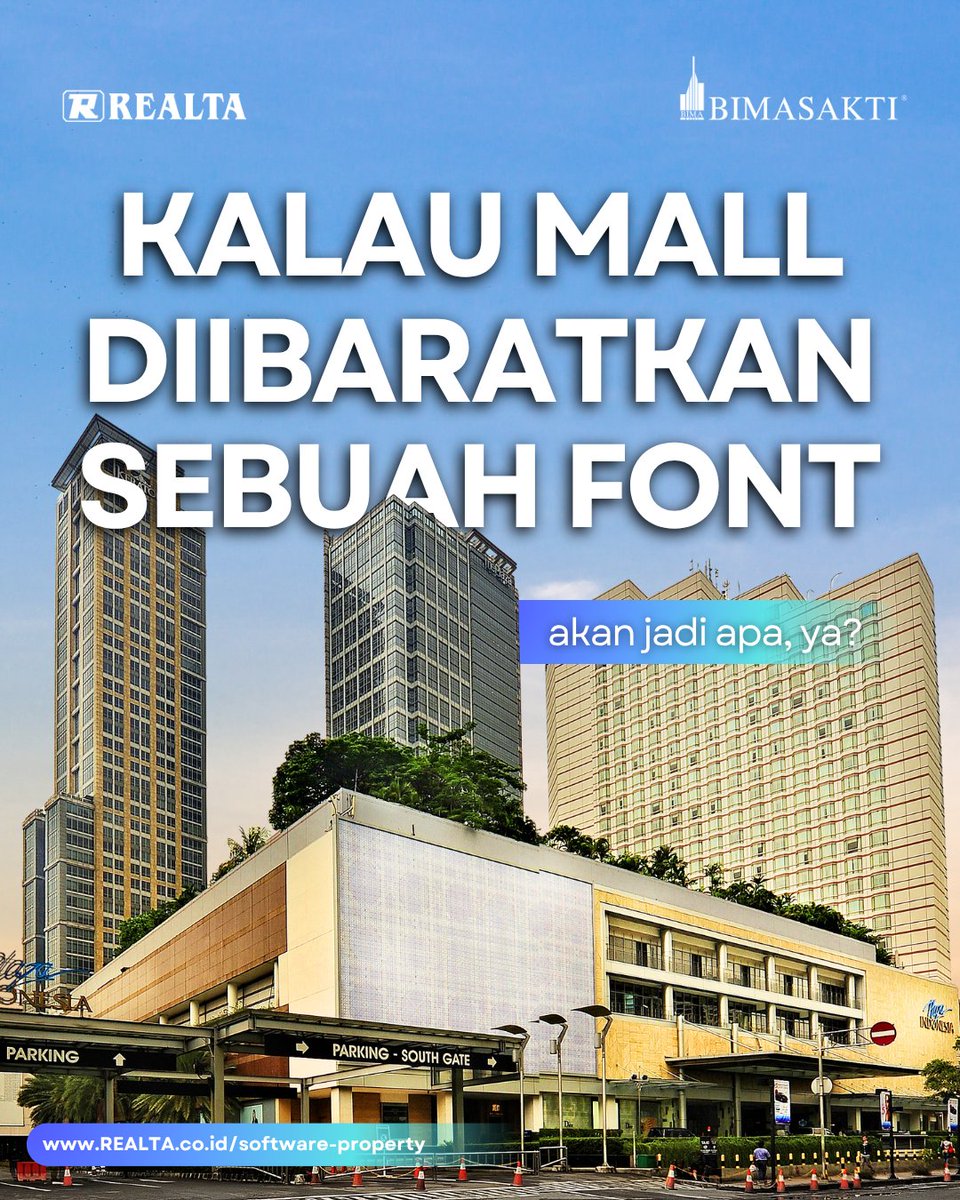 Realta_OneSol's tweet image. Kalau mall diibaratkan font, bakal jadi apa? 
Setiap mall punya vibes: elegan, santai, colorful—kayak font di desain, karakter &amp;amp; tampilannya nunjukin identitas
Font &amp;amp; mall favoritmu apa? Yuk komen 😄
#Bimasakti #PropertiTertata #SmartProperty #MallJakarta #DigitalSolution #Realta