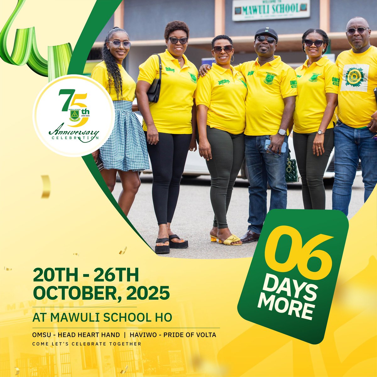 OMSUOfficial's tweet photo. 💚💛🔥 Just 6 DAYS MORE! The excitement is real, the energy is rising, and the legacy is alive! 🎉 We’re REPPING LIVE as we count down to 75 years of greatness, pride, and glory! 💚💛✨ #MawuliAt75 #ReppingLive #CountdownTo75 https://t.co/IQqyXerKYV