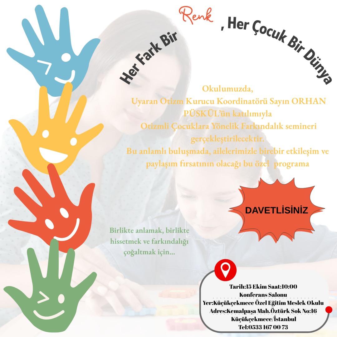 kozmemok's tweet photo. Otizm konusunda bilinçlenmek, farklılıkları anlamak ve toplumsal duyarlılığı artırmak için düzenlediğimiz Otizm Farkındalık Seminerine davetlisiniz. 🌈 https://t.co/fZQAb1zhZW