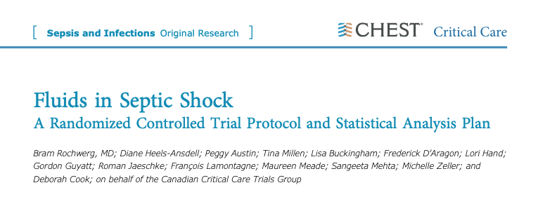 Bram_Rochwerg's tweet photo. Fluids In Septic SHock (FISSH) Protocol and Statistical Analysis Plan. Comparing Ringer's Lactate vs Normal Saline in critically ill patients with septic shock. 

https://t.co/0yakWjLejR

We have now enrolled 1075/1118 (96%), excited to get over this last hump! Results soon! https://t.co/NF6BuwXGMz