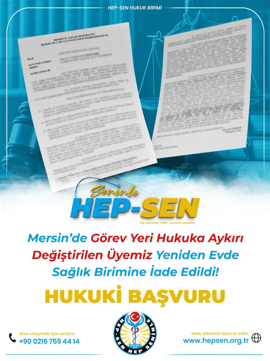 Mersin’de Görev Yeri Hukuka Aykırı Değiştirilen Üyemiz Yeniden Evde Sağlık Birimine İade Edildi!

Görev yeri hukuka aykırı değiştirilen üyemiz, Kamu Denetçiliği Kararıyla haklı bulundu ve eski görev yerine döndü. 

HEP-SEN olarak üyelerimizin haklarını korumaya devam ediyoruz.