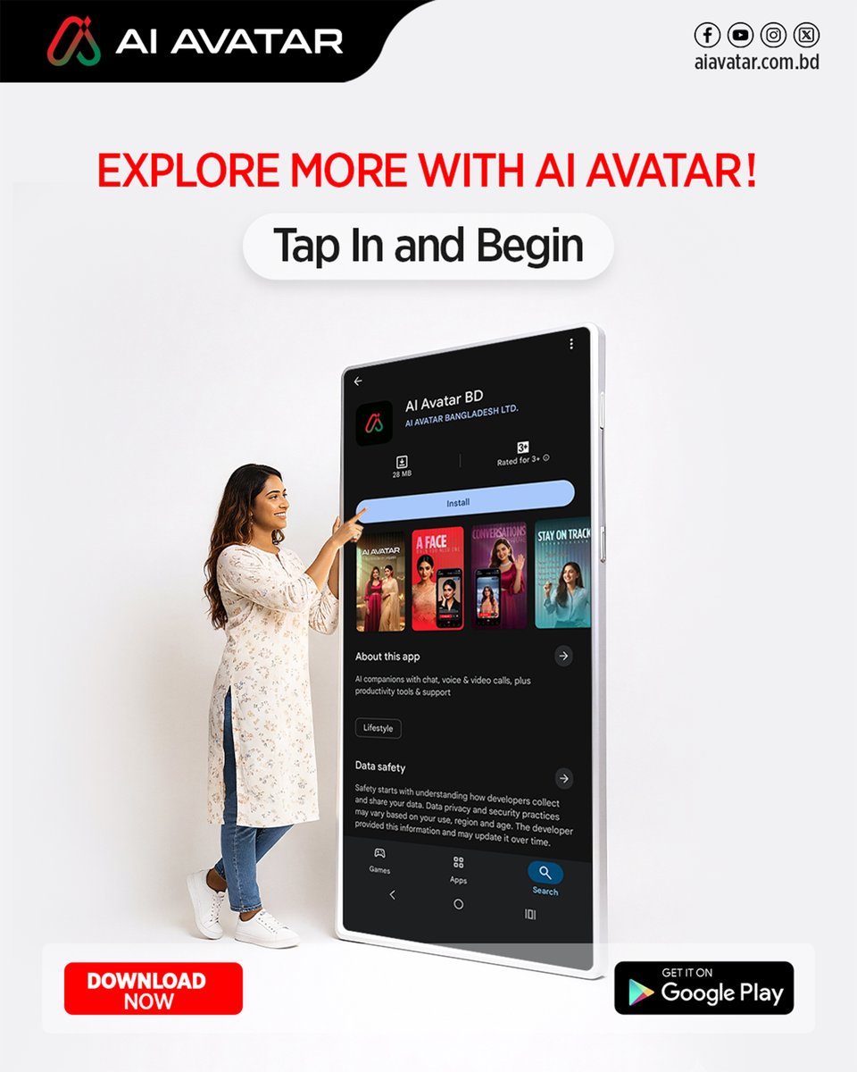 aiavatarbdltd's tweet photo. Your next favorite app is finally here.
From mood tracking to meaningful chats, discover how simple smart can feel.

#AiAvatarBangladesh #ExploreWithAI #SmartCompanion #AIForYou https://t.co/P2zg7AMQBE