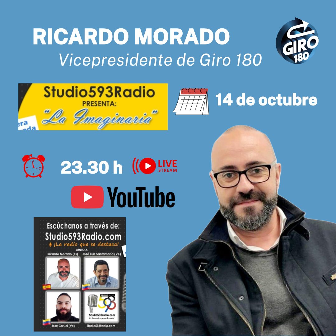 📒 #agenda 
🗓️ <a href="/LaImaginariadrg/">🎙️La Imaginaria</a> 
con🎙️ <a href="/Davidruizgualo/">David Ruiz 🇪🇸</a> y <a href="/ricardomorado77/">Ricardo Morado</a> 
NO TE LO PIERDAS!!
👇👇👇