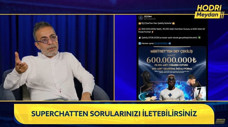 HodriMeydan_TV's tweet photo. 🔥 “BUNU ARAŞTIRACAK BİR TANE SAVCI YOK MU?”

🟡🔵 @ahmetercanlar : “Galatasaray artık açık açık yapıyor. Fenerbahçe bu sistemle nasıl başa çıkacak? Devlet buna nasıl göz yumuyor? Sevgili devlet büyüklerimiz, sayın savcılarımız, bu paylaşımları araştıracak bir savcımız yok mu? Acaba gerçekten yapıldı mı, gerçekten bu 100 bin Osimhen Kutusu’nun 78 bin 250 tanesini bu bahis şirketi mi aldı? Bunu ücretsiz nasıl dağıtabiliyorlar? Bunu araştıracak kimse yok mu? Adamlar resmen Osimhen’i biz aldık diyorlar!”

🎥 İzlemek için; 👇
https://t.co/DLgBLTnVj7