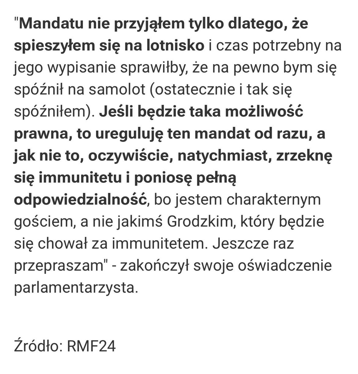 Łukasz Mejza zasłonił się immunitetem, bo się spieszył, ale oczywiście nie będzie się zasłaniał immunitetetem, bo jest poważnym gościem. Któremu immunitet i tak by zabrano więc łaski nikomu nie robi… Kuriozum!