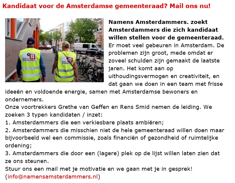 Mail ons als je je kandidaat wilt stellen voor de gemeenteraad Namens Amsterdammers.!