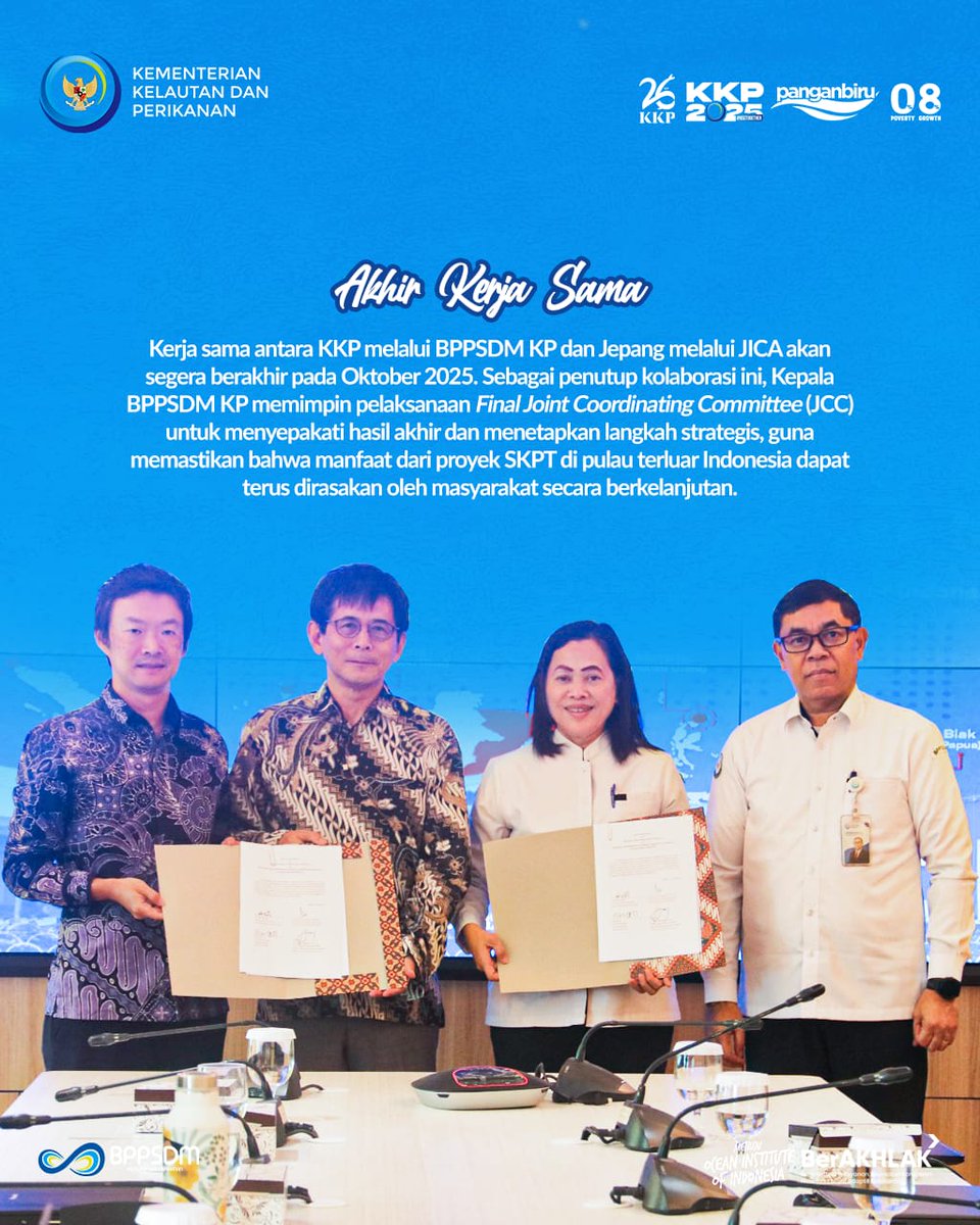 bppsdmpkpbitung's tweet image. Menjelang berakhirnya kerja sama pada Oktober 2025 ini, #BPPSDMKP @bppsdm_puslatkp menggelar Ekspose Hasil dan Pembelajaran JICA SKPT Project serta Final JCC Meeting untuk menyepakati hasil akhir dan memastikan manfaat proyek terus mengalir ke masyarakat

#SDMKP #SDMUnggul