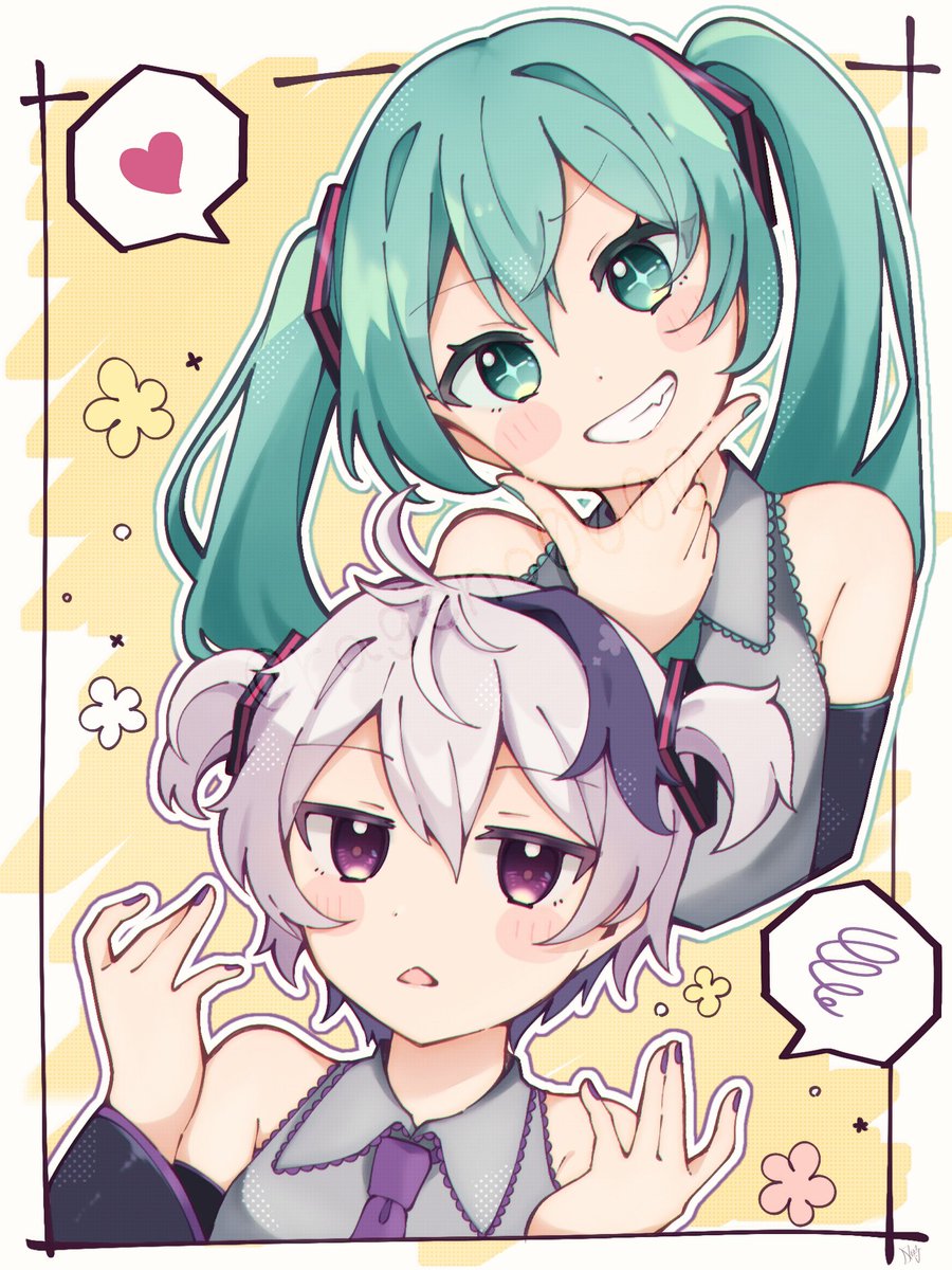 『ミクさんとおそろい』
#初音ミク
#v_flower
#ふらわ〜と 
#絵柄が好みって人にフォローされたい