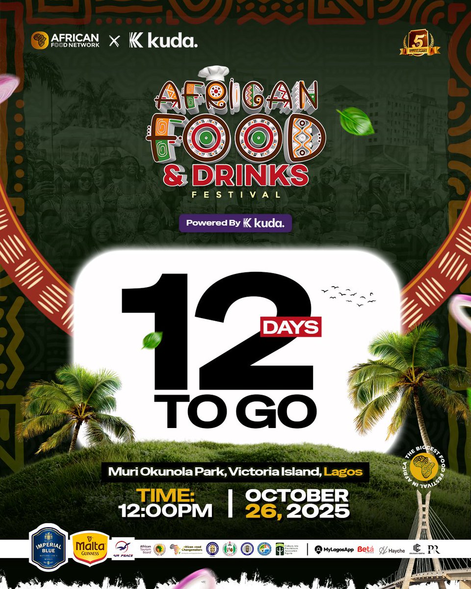 Can you smell the jollof already? 👀🔥
Just 12 days till Lagos turns into a foodie paradise!

📍Muri Okunola Park, VI, Lagos
🗓 October 26th | ⏰ 12PM

.
.
.
.

#afrifoodfestival #foodfestival #africanfoodfestival #lagosevents #lagosfestival #unitedbyfood