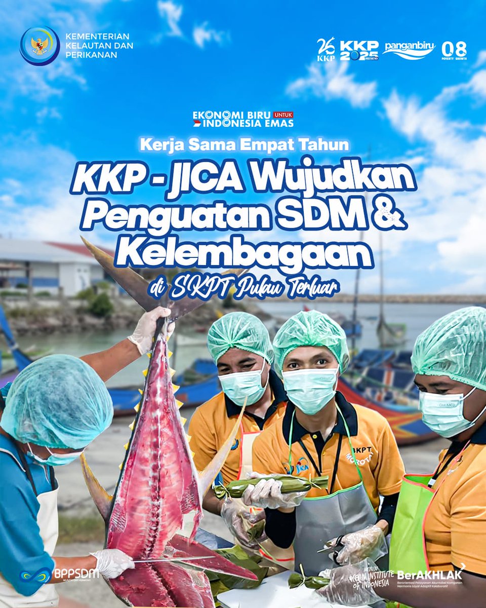 bppsdmpkpbitung's tweet image. #SobatBahari, selama 4 tahun terakhir, @kkpgoid melalui @bppsdm_kp bergerak bersama Jepang melalui JICA untuk mengembangkan sektor perikanan berkelanjutan di 6 SKPT pulau terluar, yakni Sabang, Natuna, Biak, Morotai, Moa, dan Saumlaki

#SetahunBerdampak #SDMUnggul @in_radiarta