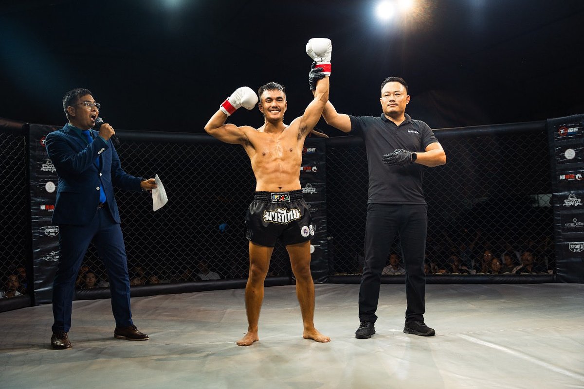 TribeFC2024's tweet photo. Pro K1 Event Winner:
TKO (Technical Knockout)
Congratulations to Vihuto Sema! 🥊🔥
A powerful display of skill and determination — a well-deserved win inside the cage! 💪🏆

📅 October 10th | 📍 Zone Niathu by the Park, Chümoukedima

#tribefc2 #FightNight #NiathuSportsFest2025 https://t.co/gw86FHgITN