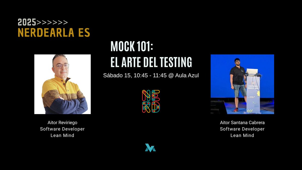 Lean Mind (@leanfulness_es) on Twitter photo 💫Descubre cómo usar Mocks, Stubs, Spies y Fakes para escribir mejores tests en el taller práctico que <a href="/aitorevi/">Aitor Reviriego Amor</a> y <a href="/AitorSCI/">Aitor Santana Cabrera</a> darán en Nerdearla Madrid
¡No te lo pierdas! 👇😉
📍 Sábado 15 de noviembre a las 10:45h
📌 Gratis y en comunidad → nerdearla.es 💫Descubre cómo usar Mocks, Stubs, Spies y Fakes para escribir mejores tests en el taller práctico que <a href="/aitorevi/">Aitor Reviriego Amor</a> y <a href="/AitorSCI/">Aitor Santana Cabrera</a> darán en Nerdearla Madrid
¡No te lo pierdas! 👇😉
📍 Sábado 15 de noviembre a las 10:45h
📌 Gratis y en comunidad → nerdearla.es