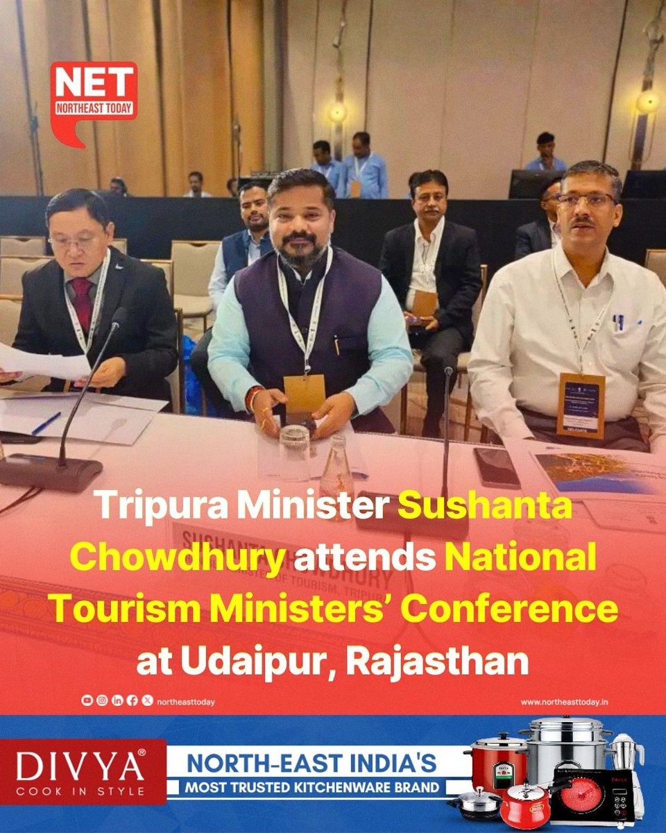 NortheastToday's tweet image. #NetSnippet | Tripura’s Tourism and Transport Minister, Sushanta Chowdhury, represented the state at the two-day National Conference of Tourism Ministers that began on Tuesday in Udaipur, Rajasthan.
Read more..
northeasttoday.in/northeast/trip…
#SushantaChowdhury #NationalConference…