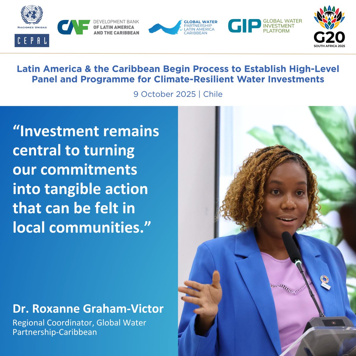 Dr. Victor-Graham, <a href="/GWPCaribbean/">GWP Caribbean</a>:

🗨️“Investment remains central to turning our commitments into tangible action. 

For the Caribbean, achieving #SDG6 means ensuring reliable #WaterAccess amid increasing droughts, floods, and the mounting costs of loss and damage.”