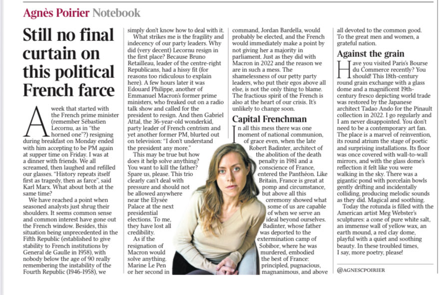 My notebook in The Times 

#France #Lecornu #Badinter #Pinault #MegWebster
