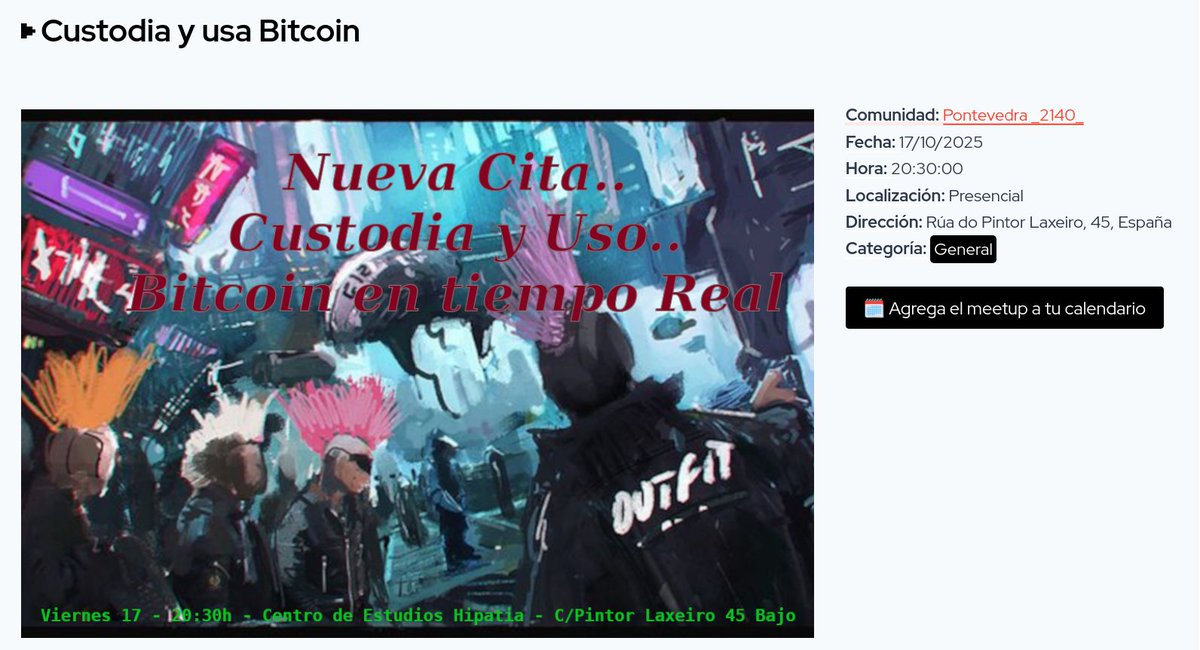 2140meetups.com/meetup/7765/

<a href="/bitrefill_esp/">Bitrefill en Español</a>  <a href="/bitrefill/">Bitrefill</a> <a href="/2140Coruna/">Bitcoin 2140 A Coruña</a> <a href="/PanasCripto/">CriptoPanas ⚡</a> os apuntáis?? 🙃