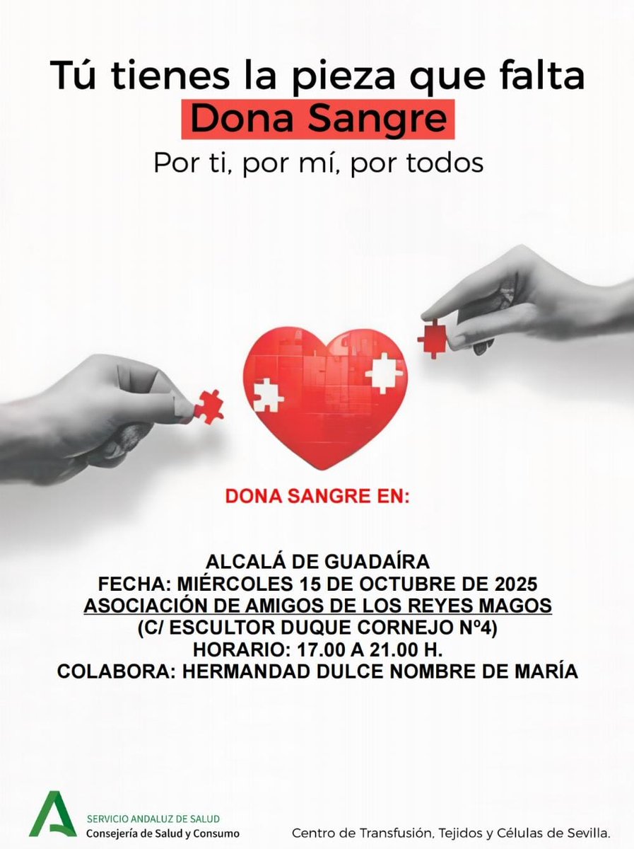 🩸#DONACIÓN DE SANGRE |

15 DE OCTUBRE 
 
17:00-21:00

SEDE DE LA CABALGATA DE REYES MAGOS DE ALCALÁ 

#DulceNombre #Charitas
