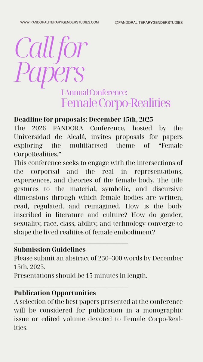 Here's our CFP for next year's conference! We welcome papers on female corpo-realities. Check it out! ⬇️⬇️⬇️