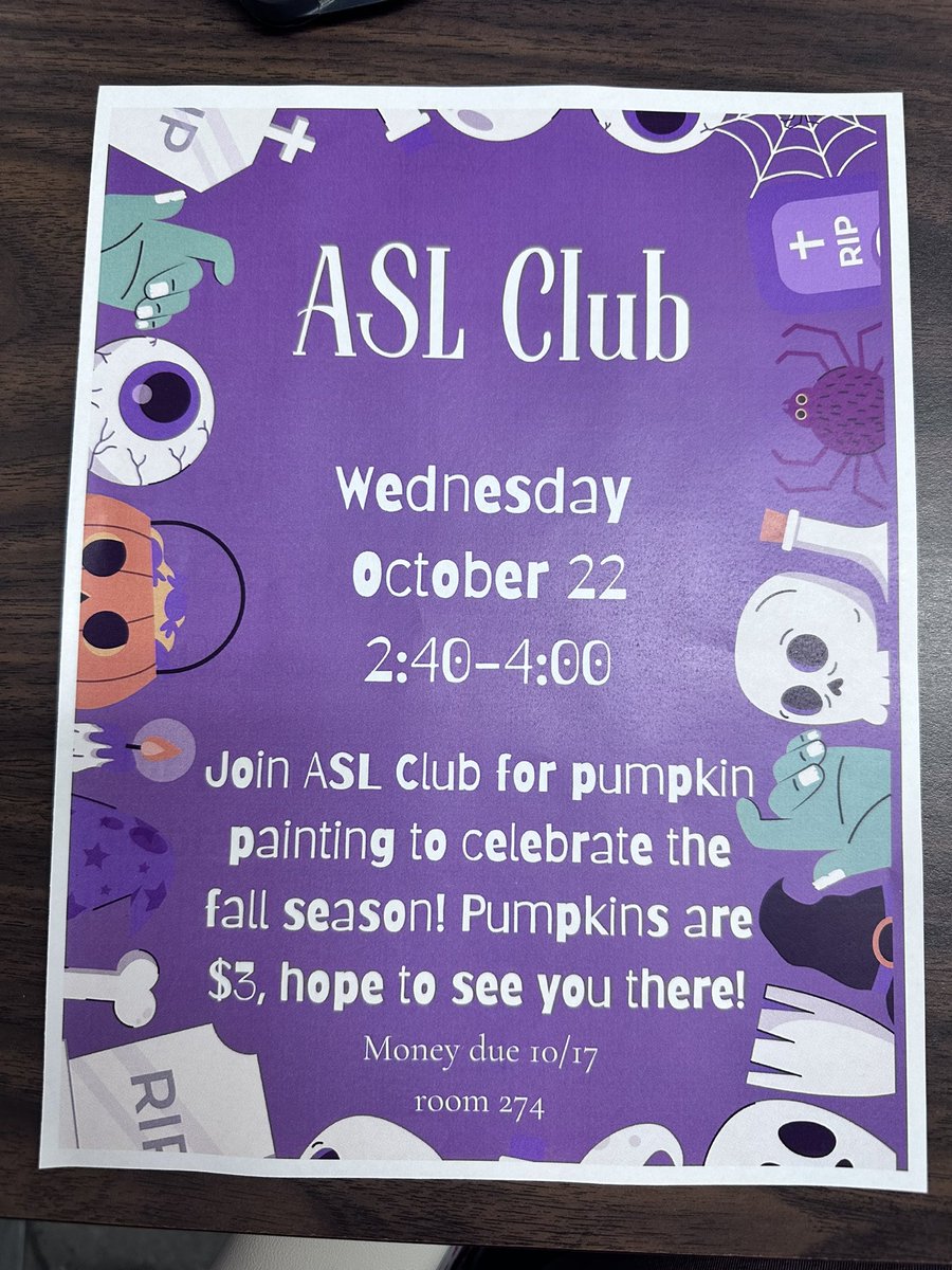 AslTroy's tweet photo. Bring $3 by this Friday if you would like to paint a pumpkin! 🎃 🤟🏼 https://t.co/5yzO2feBrz