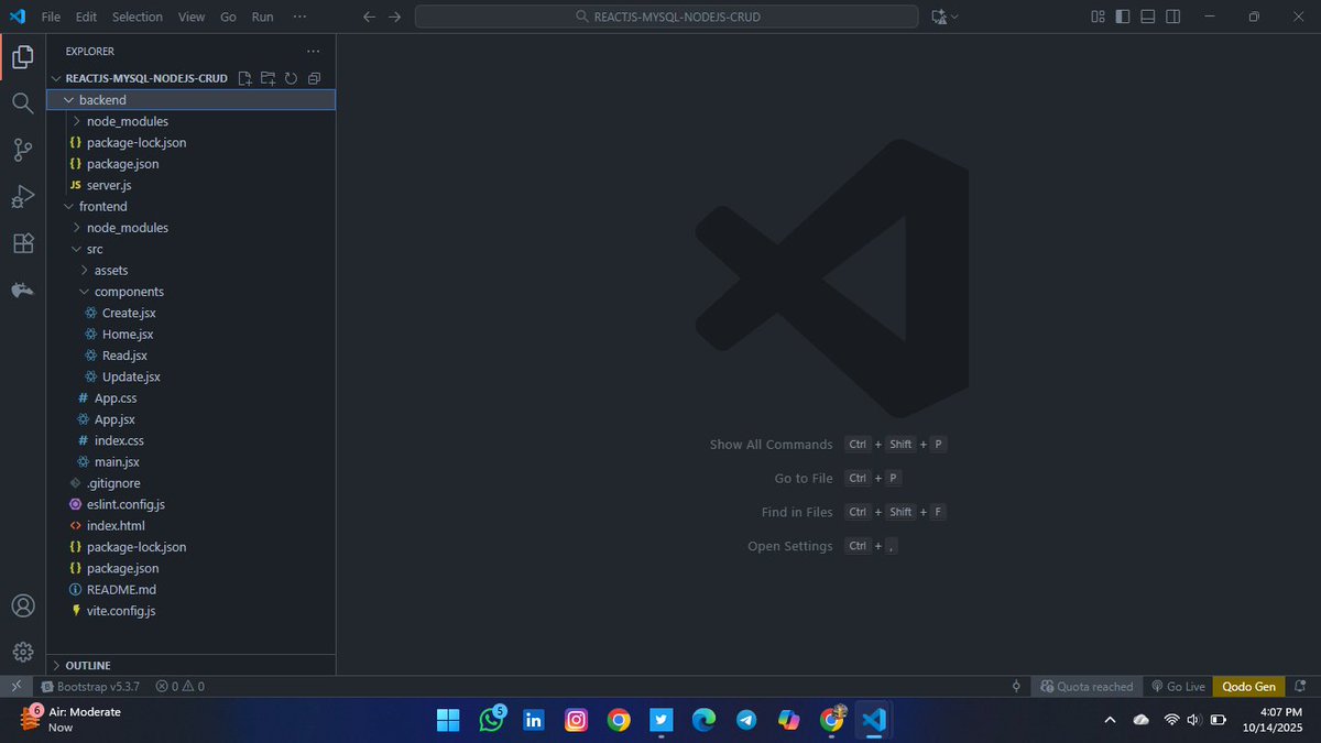 juhi_rathor's tweet image. 🚀 Just built my first ever Fullstack CRUD app using React, Node.js, and MySQL!
This project really tested my patience — spent hours debugging a silly little error 😅
But hey, that’s how we learn! 💪
#Fullstack #WebDev #React #NodeJS #MySQL