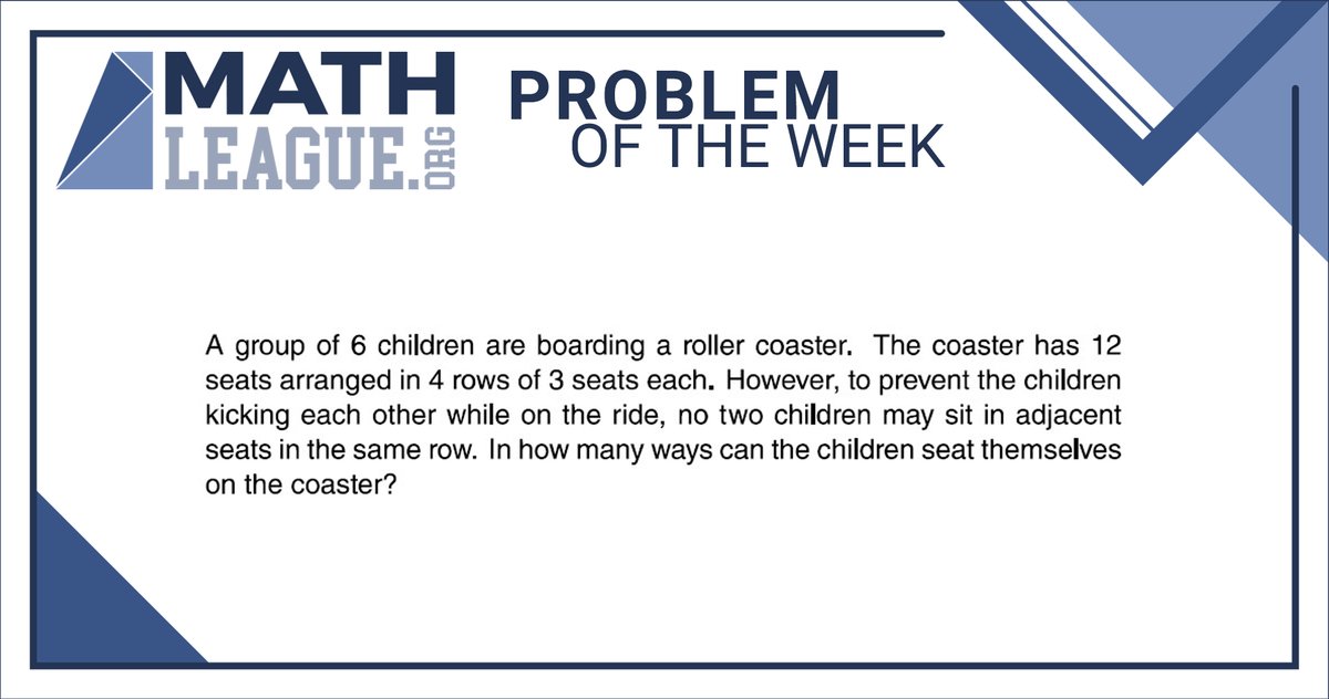 mathleague's tweet image. Here is our #elementaryschool #mathproblemoftheweek for October 14. Please give the problem a try: submit your answer at bit.ly/mathleaguepotw, and you could win a #prize!

Check back in a few days to see a video explanation of this problem. #mathcompetition #math #mathleague