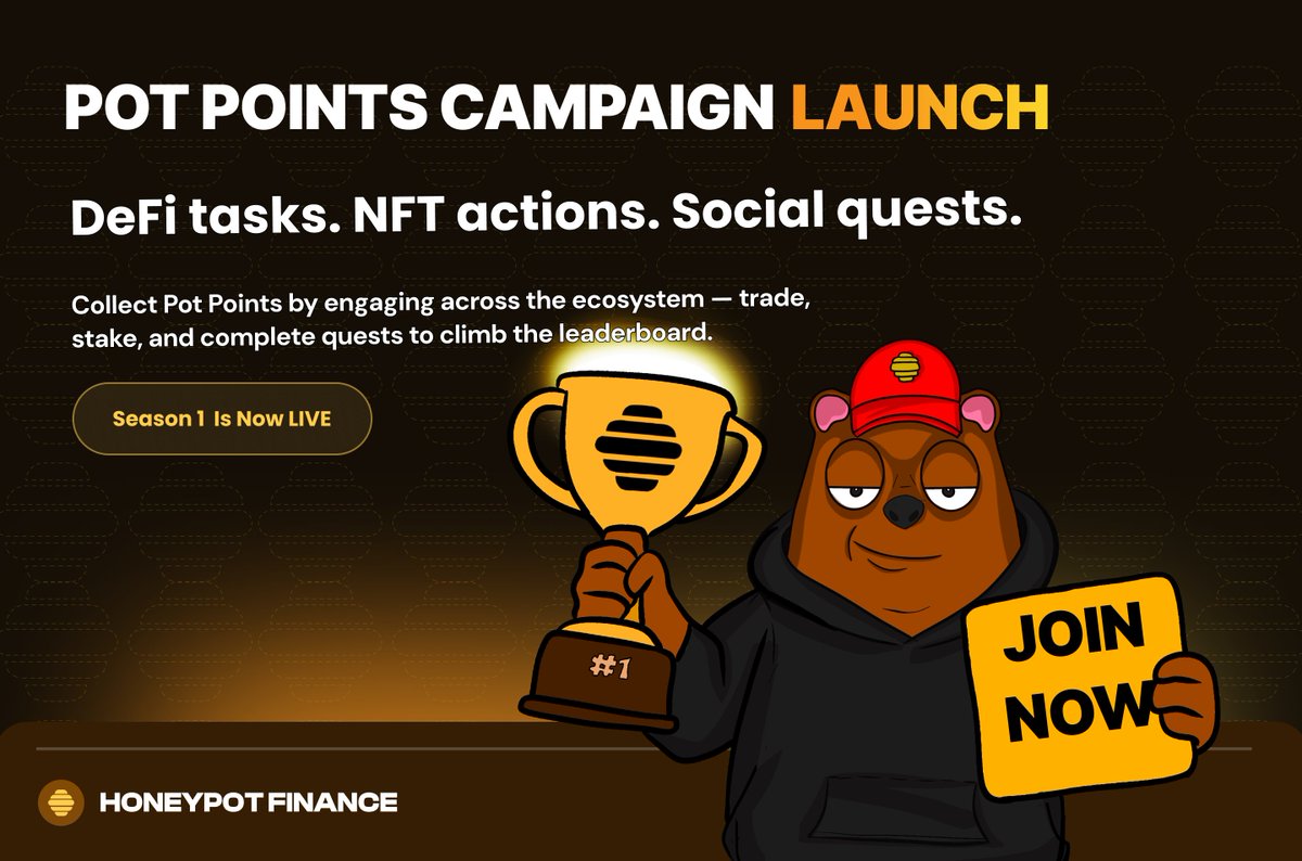 honeypotfinance's tweet image. 🍯 Introducing Pot Points 🍯
Honeypot’s Velocity pre-tge campaign has officially begun - a multi-week activation rewarding community members for being active across our DeFi, NFT & social ecosystems.
🧵👇