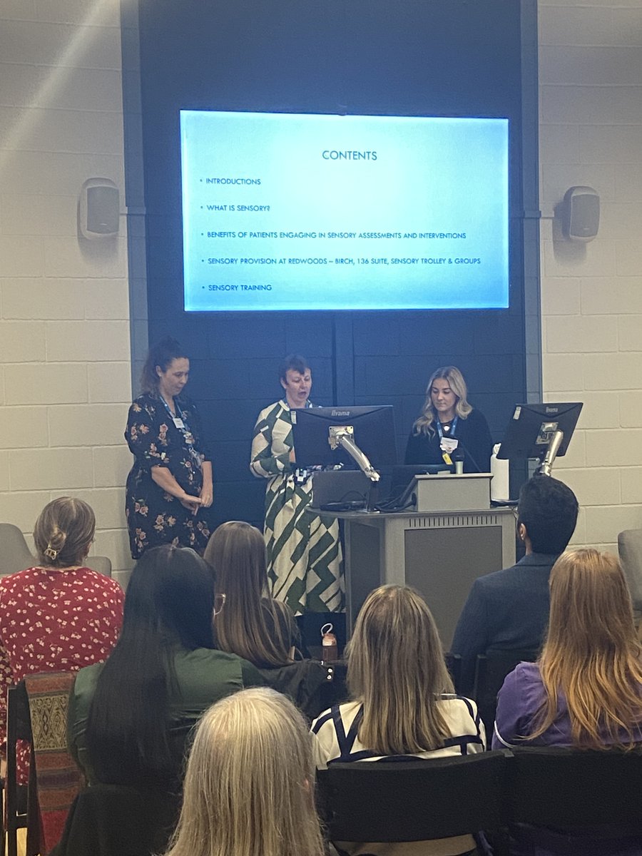 MPFTResearch's tweet photo. Celebrating #AHPDay at the MPFT Acute Mental Health Inpatient Conference 💙
Pictured: Charlotte Wise, Danielle Wood & Jade Morris presenting on Sensory Provision at Redwoods – and its impact on patient care 🌿
#MPFTWOO #MPFTResearch #OccupationalTherapy https://t.co/JSajEAu9DC