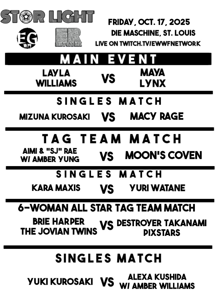 Starlight Wrestling (@starlight_joshi) on Twitter photo The road to Starrcade slowly creeps along heading into Friday. We have a few showcase matches ahead to Starrcade as well as our first ever All Star Tag Match and the debut of newest STARLIGHT talent Aimi The road to Starrcade slowly creeps along heading into Friday. We have a few showcase matches ahead to Starrcade as well as our first ever All Star Tag Match and the debut of newest STARLIGHT talent Aimi